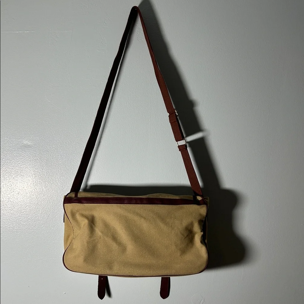Lauren by Ralph Lauren Canvas Messenger Bag in Beige with Brown Trim